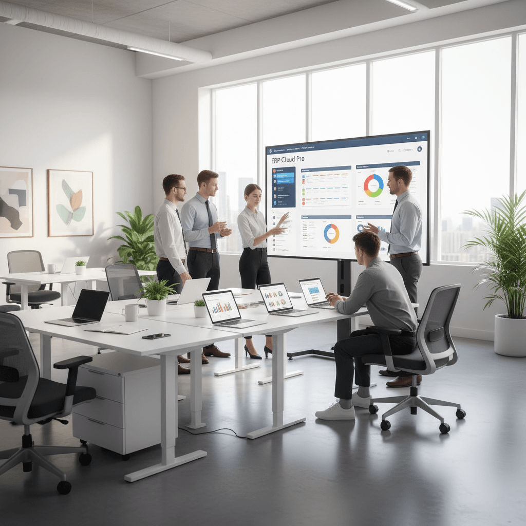 High-performance business website design on laptop screen in modern office environment